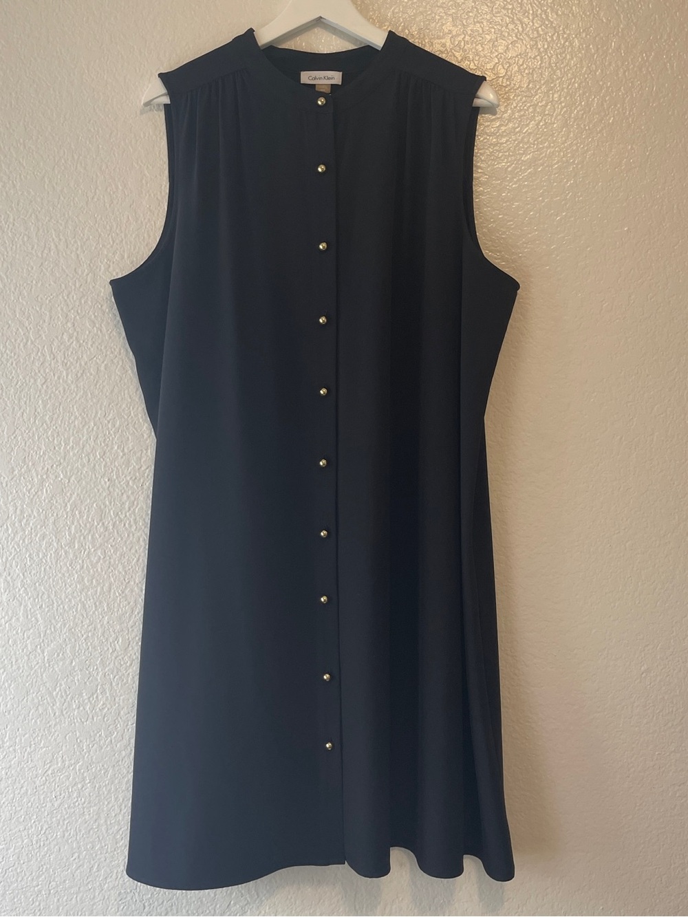 Calvin Klein Sleeveless Black Button-Front Mini Dress